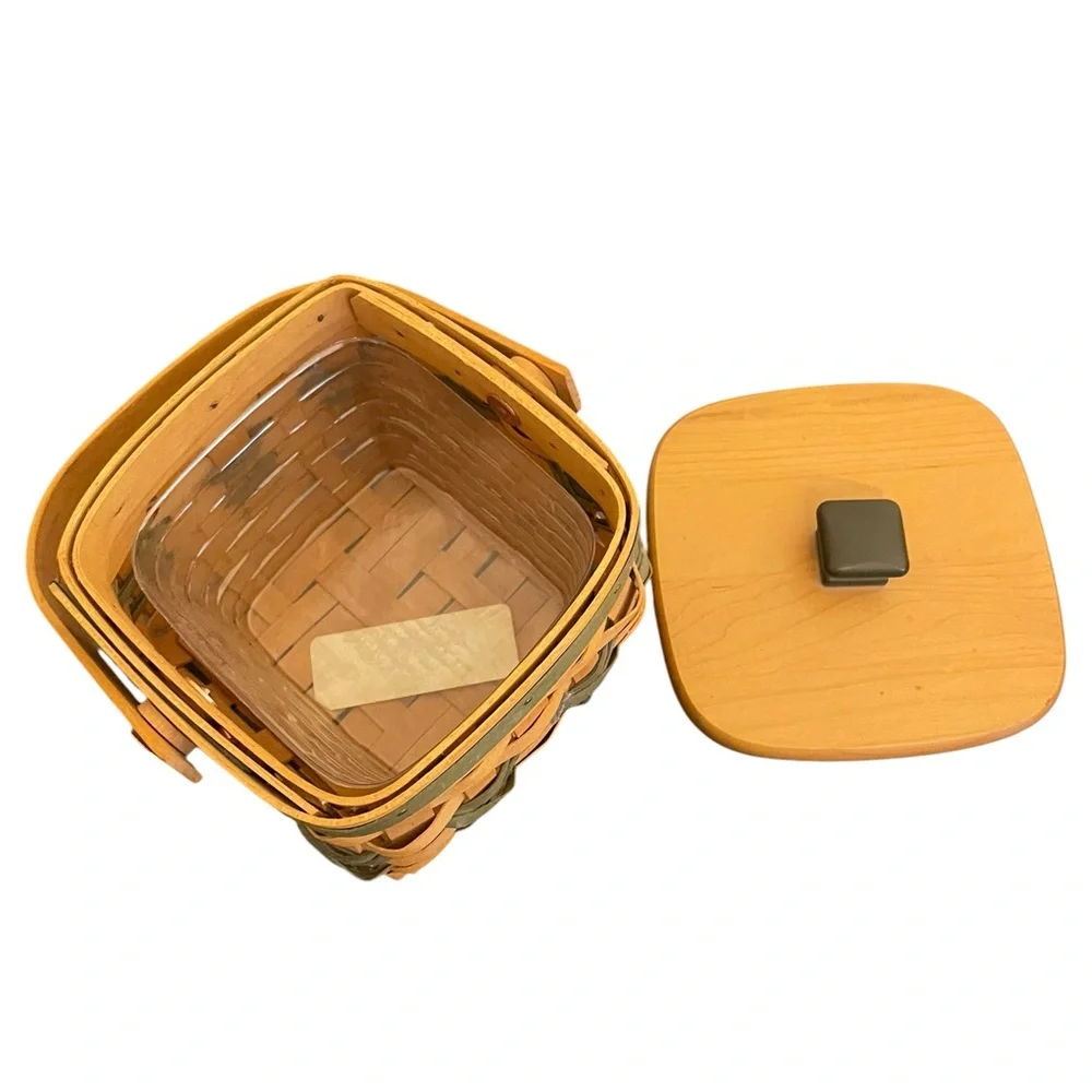 Longaberger 2000 Tree Trimming Little Star Basket with Wood Lid and Liner Green